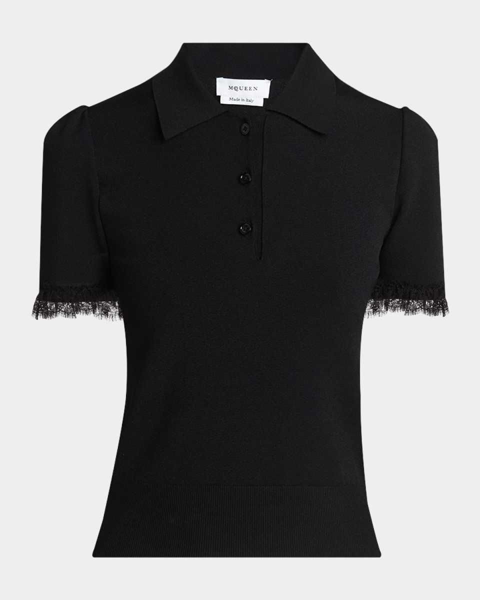Lace Ruffle Short-Sleeve Polo Shirt